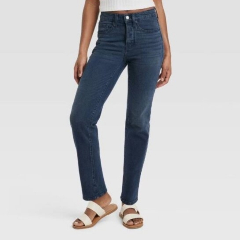 NWT Universal Thread Jeans Mid Rise 80s Slim Dark Wash Blue Denim Button Fly 2